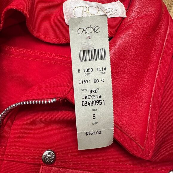 VTG Cache Red Jacket Leather Accents Womens S Rich Grandma Glam Maximalist NWT - Picture 5 of 8
